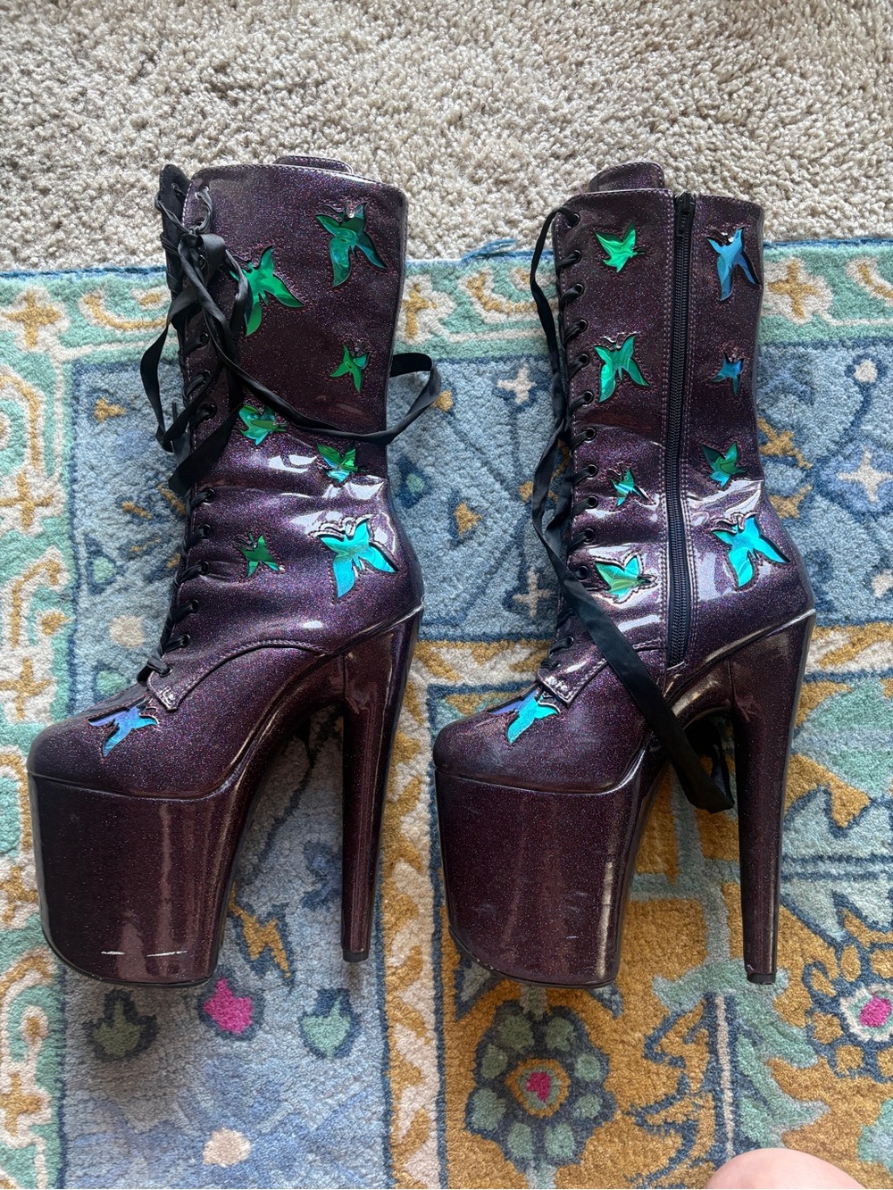 Hella Heels Glitterati Butterfly Boot Purple Size 8 - Picture 2 of 8